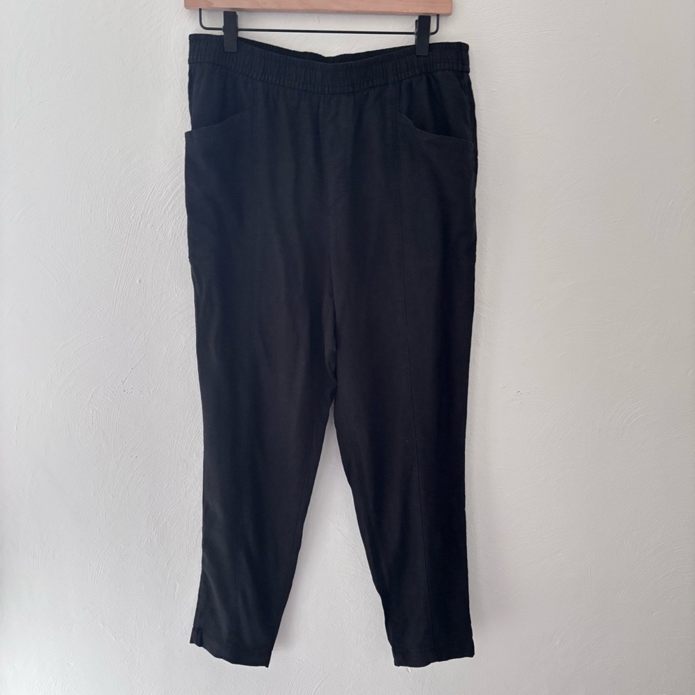 Women’s Black Linen Blend Casual Pants, Summer, Beach, Classic, Breathable
